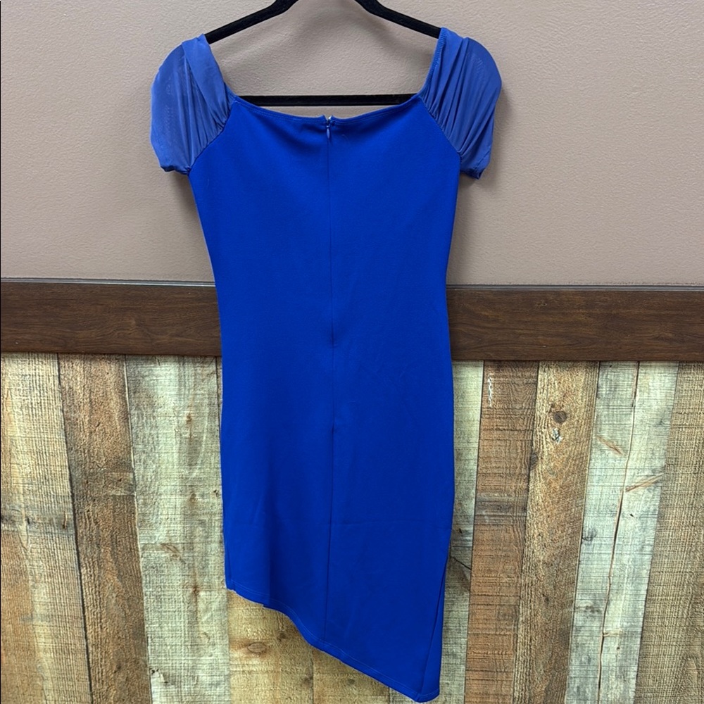 Bluebell Collection Blue Ruched Asymmetrical Mini Dress - Picture 3 of 6
